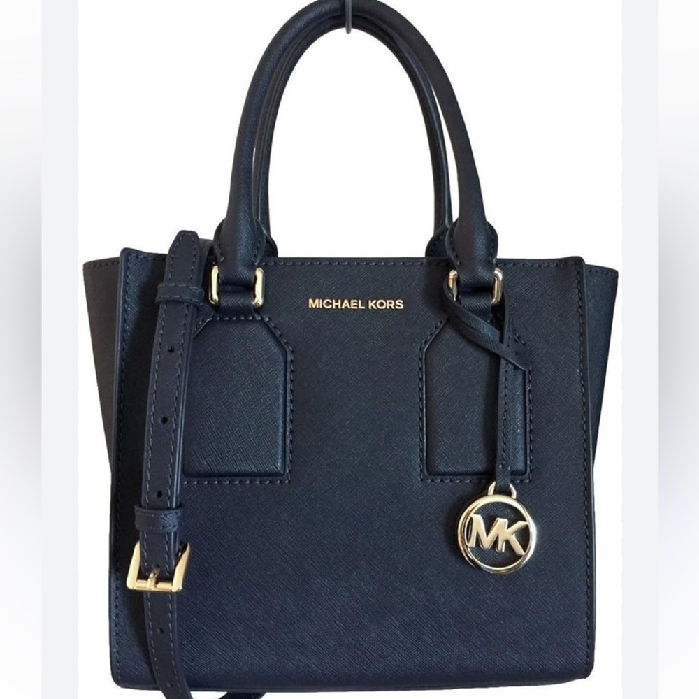 NWT, Michael Kors Selby Medium Satchel in Navy Leather with Gold Accents